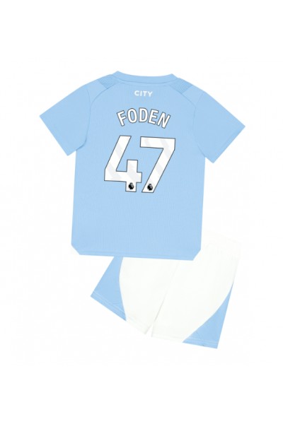 Manchester City Phil Foden #47 Jalkapallovaatteet Lasten Kotipeliasu 2023-24 Lyhythihainen (+ Lyhyet housut)